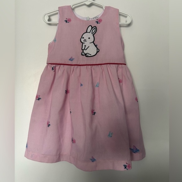 Rose Lightweight Pink Fit and Flare Butterfly Print Dress with Bunny Decal - Picture 3 of 12